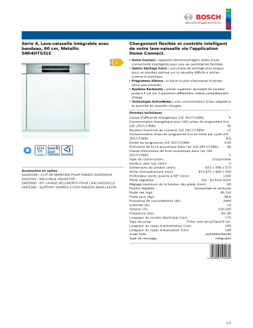 Product information | Bosch SMI4HTS31E Lave vaisselle encastrable Product fiche | Fixfr