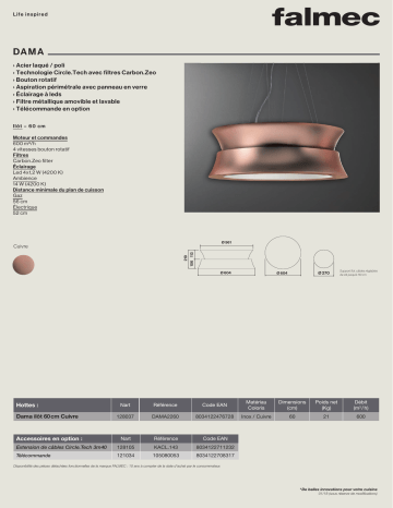 Product information | Falmec DAMA2260 Hotte décorative îlot Product fiche | Fixfr