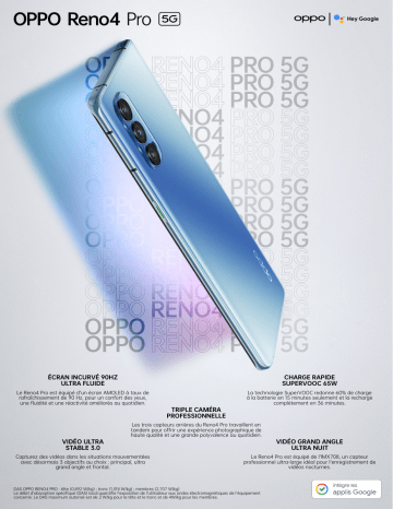 Product information | Oppo Reno 4 Pro Bleu 5G Smartphone Product fiche | Fixfr