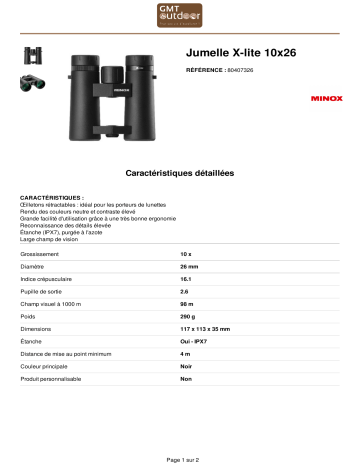 Product information | Minox X-Lite 10x26 Jumelles Product fiche | Fixfr