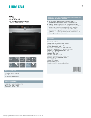 Product information | Siemens HN678G4S6 IQ700 Four encastrable Product fiche | Fixfr