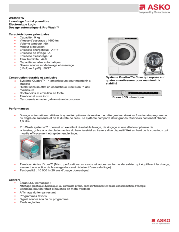 Product information | Asko W4096R.W Lave linge hublot Product fiche | Fixfr