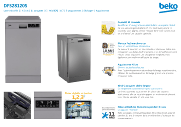 Product information | Beko DFS28120S Lave vaisselle 45 cm Manuel utilisateur | Fixfr