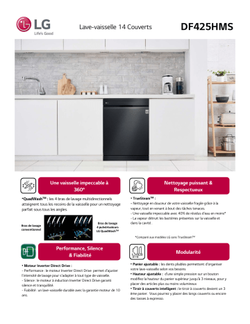 Product information | LG DF425HMS Lave vaisselle 60 cm Product fiche | Fixfr