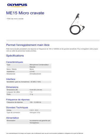 Product information | Olympus Micro cravate ME15 Micro cravate Product fiche | Fixfr