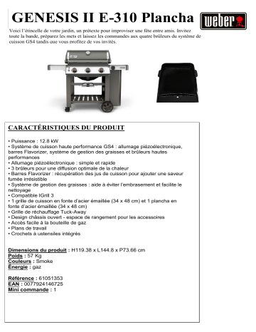 Product information | Weber Genesis II E-310 plancha smoke grey Barbecue gaz Product fiche | Fixfr