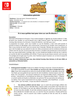 Nintendo Animal Crossing : New Horizons Jeu S Product fiche