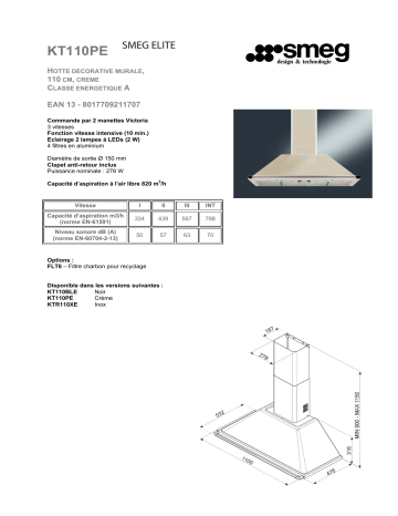 Product information | Smeg KT110PE Hotte grande largeur Product fiche | Fixfr