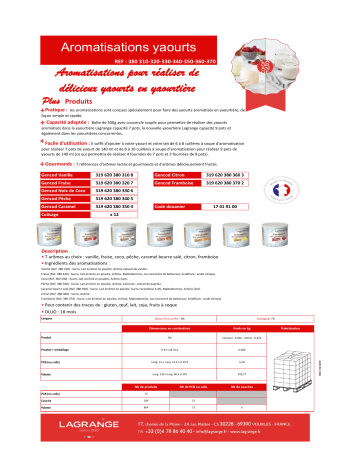 Product information | Lagrange peche pour yaourts Arôme Product fiche | Fixfr