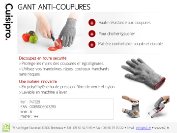 Product information | Cuisipro anti-coupures Gris/Rouge Gant Product fiche | Fixfr