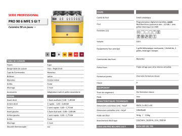 Product information | Bertazzoni PRO 90 6 MFE S GI T Piano de cuisson mixte Product fiche | Fixfr