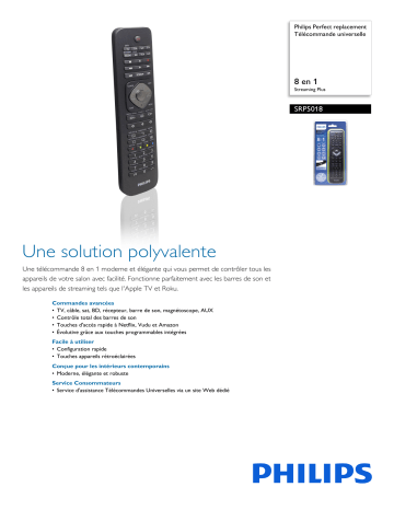 Product information | Philips SRP5018 UNIVERSELLE 8 EN 1 Télécommande universelle Product fiche | Fixfr
