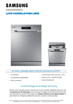 Samsung DW60M6050FS Lave vaisselle 60 cm Product fiche
