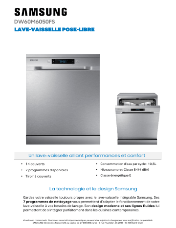 Product information | Samsung DW60M6050FS Lave vaisselle 60 cm Product fiche | Fixfr