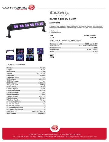 Product information | Ibiza LED-UVBAR6 Jeu de lumières Product fiche | Fixfr