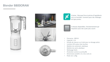 Product information | Gorenje B 800 ORAW Blender Product fiche | Fixfr