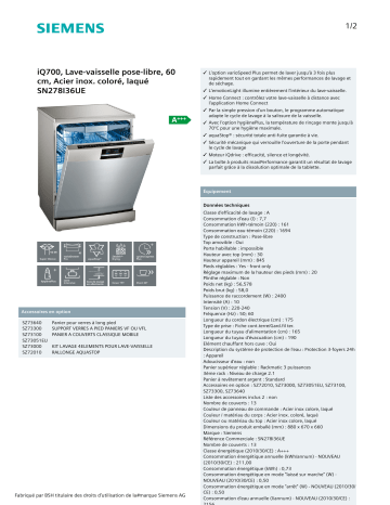 Manuel du propriétaire | Siemens SN278I36UE IQ700 Lave vaisselle 60 cm Owner's Manual | Fixfr