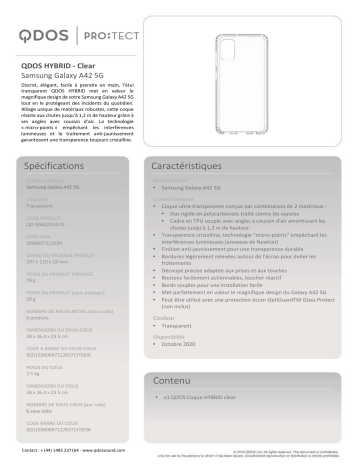 Product information | Qdos Samsung A42 5G transparent Coque Product fiche | Fixfr
