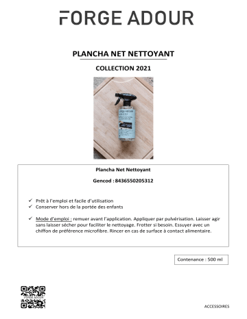 Product information | Forge Adour pour plancha NET ECO 500ml Dégraissant Product fiche | Fixfr