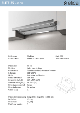 Elica ELITE 35 GRIX/A/60 Hotte tiroir Product fiche