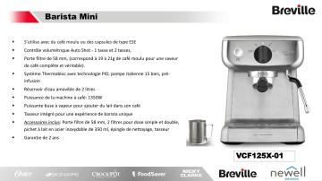 Product information | Breville BARISTA MINI VCF125X01 Machine à expresso Product fiche | Fixfr