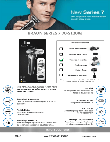 Product information | Braun SERIES 7 70-S1200s Rasoir électrique Product fiche | Fixfr