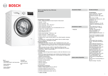 Product information | Bosch WAU28S09FF Lave linge hublot Product fiche | Fixfr
