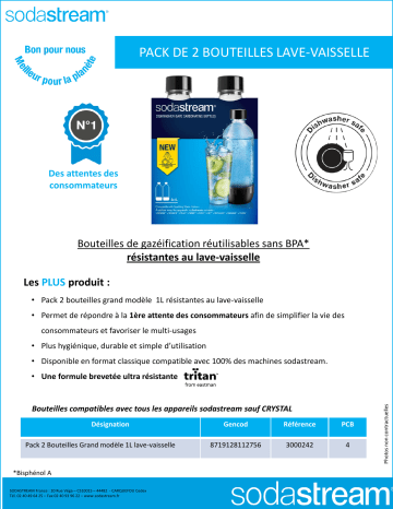 Product information | Sodastream Pack 2 bouteilles 1L Lave-Vaisselle Bouteille Product fiche | Fixfr