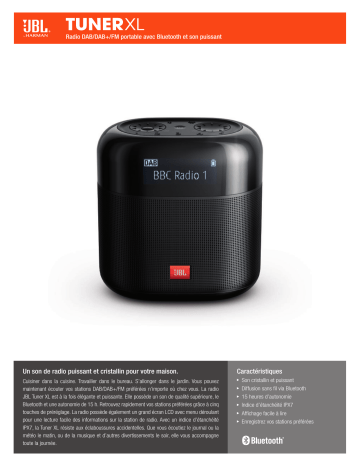 Product information | JBL Tuner XL Noir Radio numérique Product fiche | Fixfr