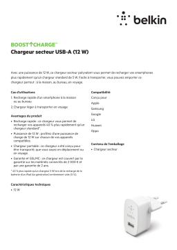 Belkin 12W USB-A blanc Chargeur secteur Product fiche