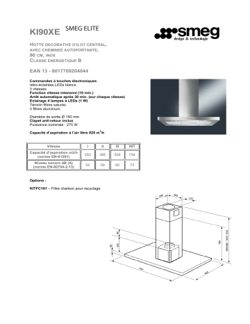 Product information | Smeg KI90XE Hotte décorative îlot Product fiche | Fixfr