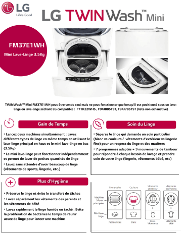 Product information | LG TWINWash Mini FM37E1WH Lave linge hublot Product fiche | Fixfr