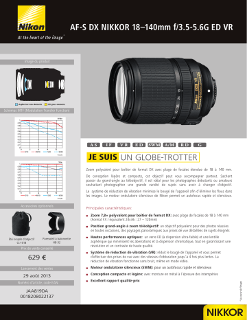 Product information | Nikon AF-S DX 18-140mm f/3.5-5.6G ED VR Nikkor Objectif pour Reflex Product fiche | Fixfr