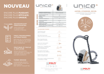 Product information | Polti UNICO MCV85 TOTAL CLEAN & TURBO Aspirateur nettoyeur vapeur Manuel utilisateur | Fixfr