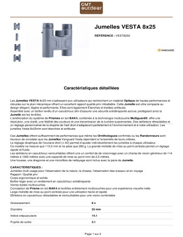 Product information | Vanguard Vesta 8X25 Jumelles Product fiche | Fixfr