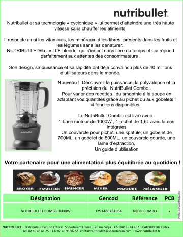 Manuel du propriétaire | Nutribullet NUTRICOMBO 1000W Blender Owner's Manual | Fixfr