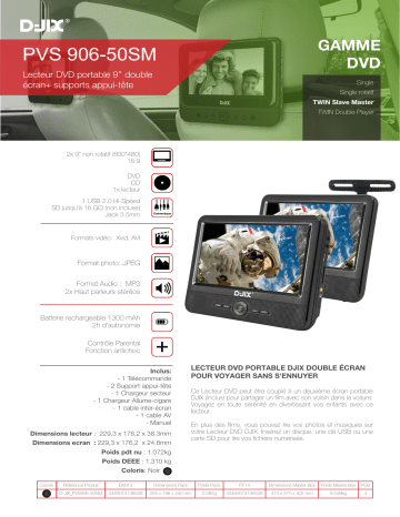 Product information | D-Jix PVS 906-50SM TWIN Slave Master Lecteur DVD portable double écran Product fiche | Fixfr