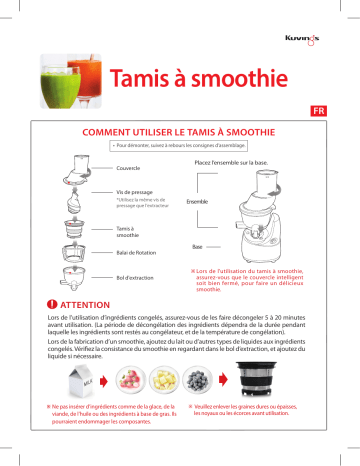 Manuel du propriétaire | Kuvings KIT SMOOTHIE et ICE CREAM Kit smoothies et sorbet Owner's Manual | Fixfr