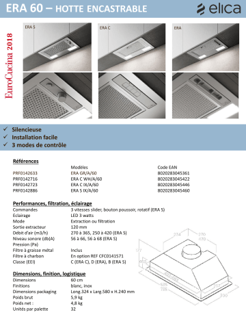 Product information | Elica ERA C IX/A/52 Groupe filtrant Product fiche | Fixfr