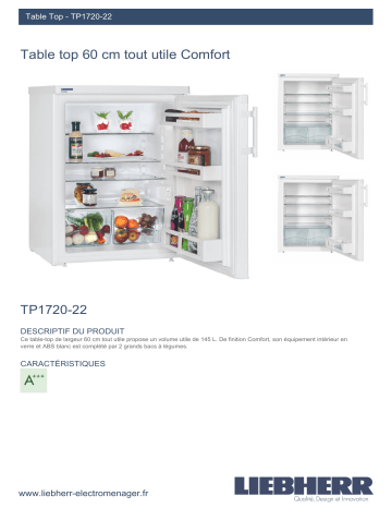 Product information | Liebherr TP1720-22 Réfrigérateur top Product fiche | Fixfr