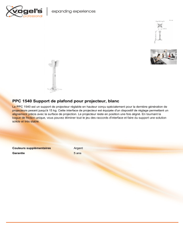 Product information | Vogel's PPC1540W blanc vidéop plafond rég Support vidéoprojecteur Product fiche | Fixfr
