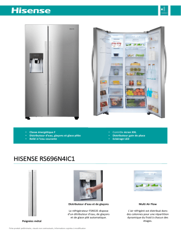 Product information | Hisense RS696N4IC1 Réfrigérateur Américain Product fiche | Fixfr