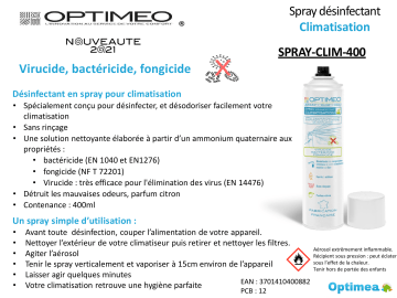 Product information | Optimeo Nettoyant Climatisation 400ml Access. climatisation Product fiche | Fixfr
