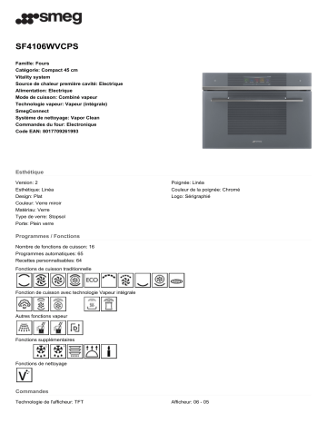 Product information | Smeg SF4106WVCPS Four encastrable Product fiche | Fixfr