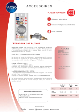 Wpro DBB028 DETENDEUR BUTANE Détendeur Gaz Product fiche