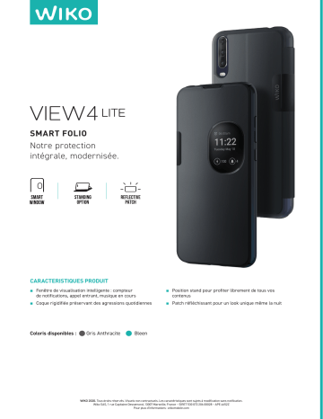 Product information | Wiko View 4 Lite Smart gris Etui Product fiche | Fixfr
