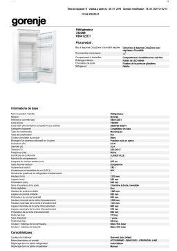 Gorenje RBI4122E1 Réfrigérateur 1 porte encastrable Product fiche