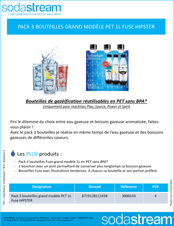 Product information | Sodastream Pack 3 bouteilles collection 1L Bouteille Product fiche | Fixfr