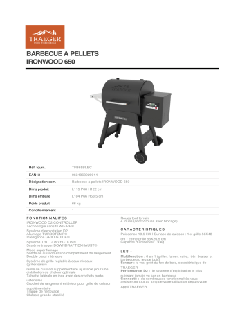 Product information | Traeger Ironwood 650 Barbecue à pellet Product fiche | Fixfr