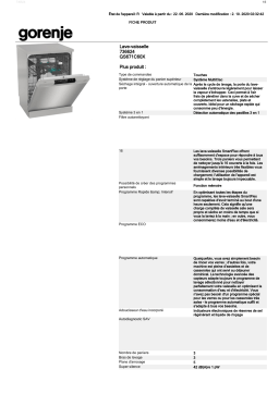 Gorenje GS671C60X Lave vaisselle 60 cm Product fiche